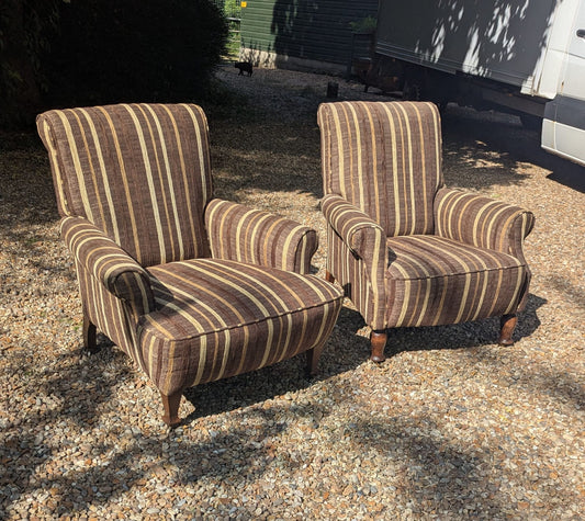 Pair Victorian library chairs Carskiey House stripe - Delivery Available