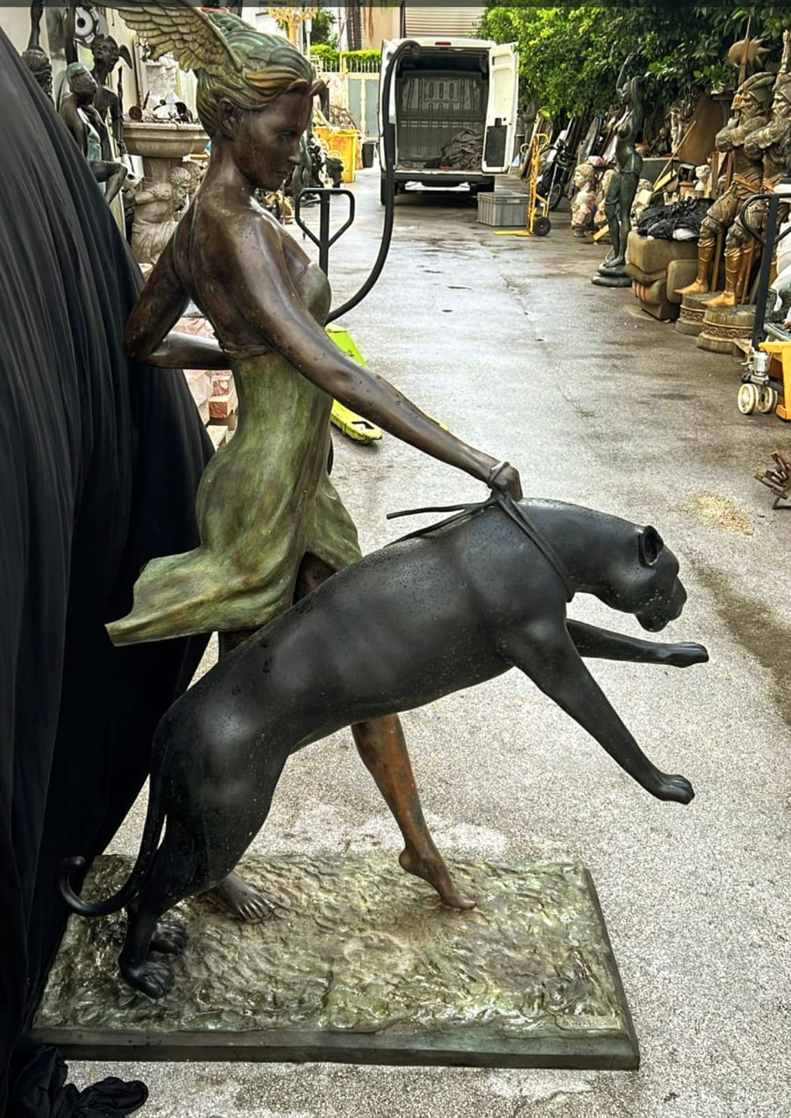 Large bronze Goddess of the hunt with bow and panther - delivery available