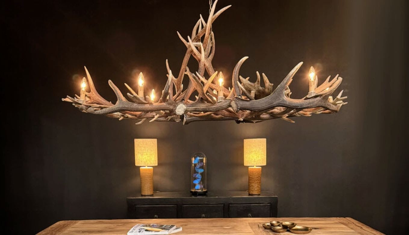 Vintage Oval Rustic Antler Chandelier 8 Lamps - Delivery Available
