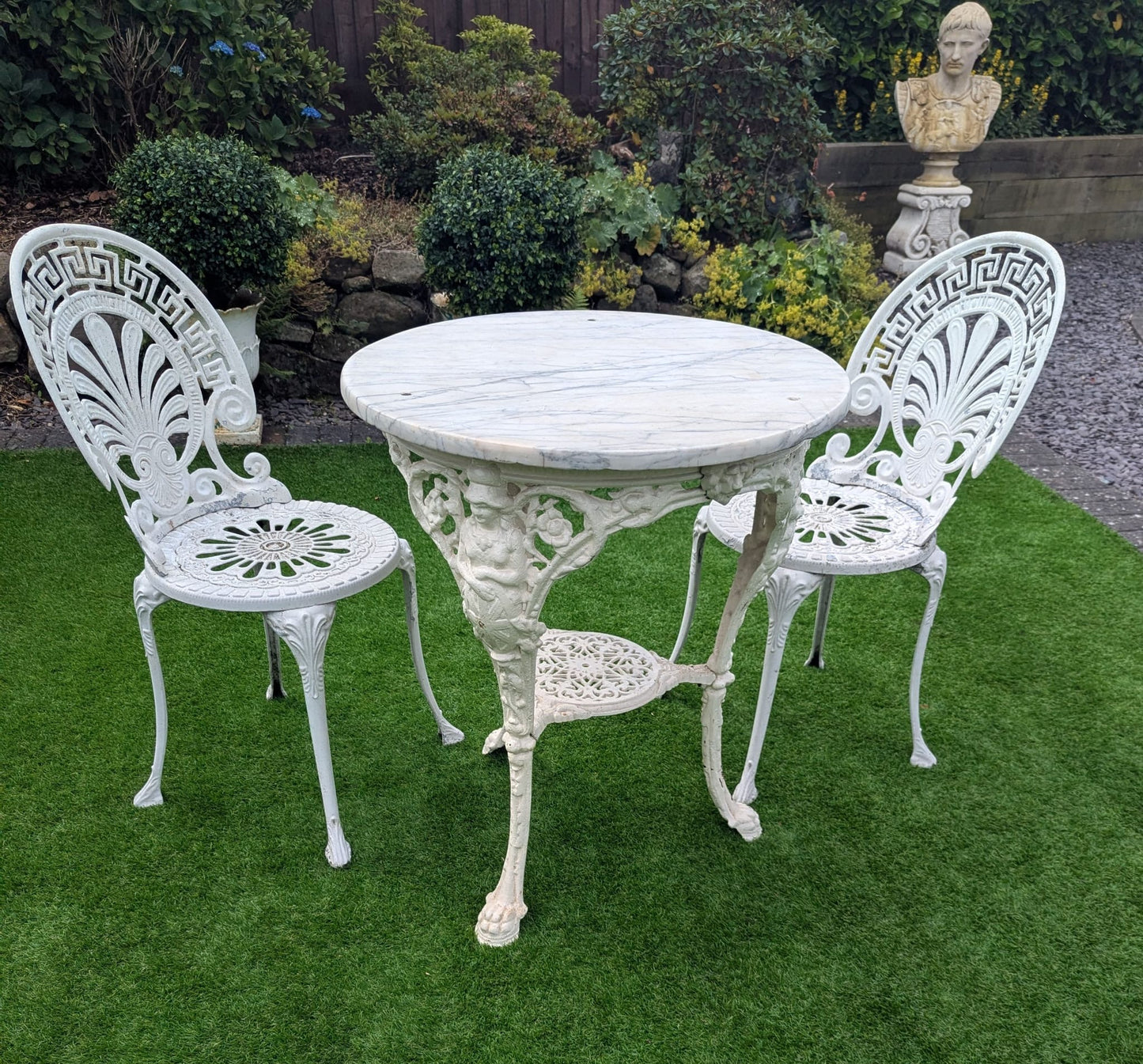 Vintage Victorian cast iron marble brittania bistro table - Delivery Available