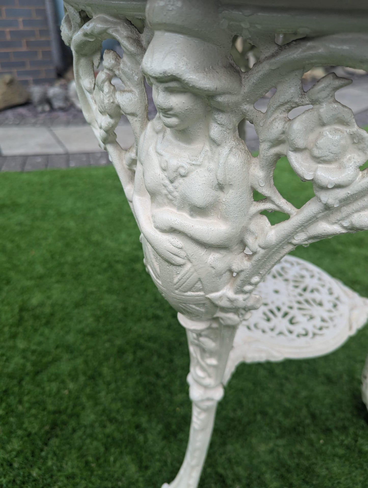 Vintage Victorian cast iron marble brittania bistro table - Delivery Available