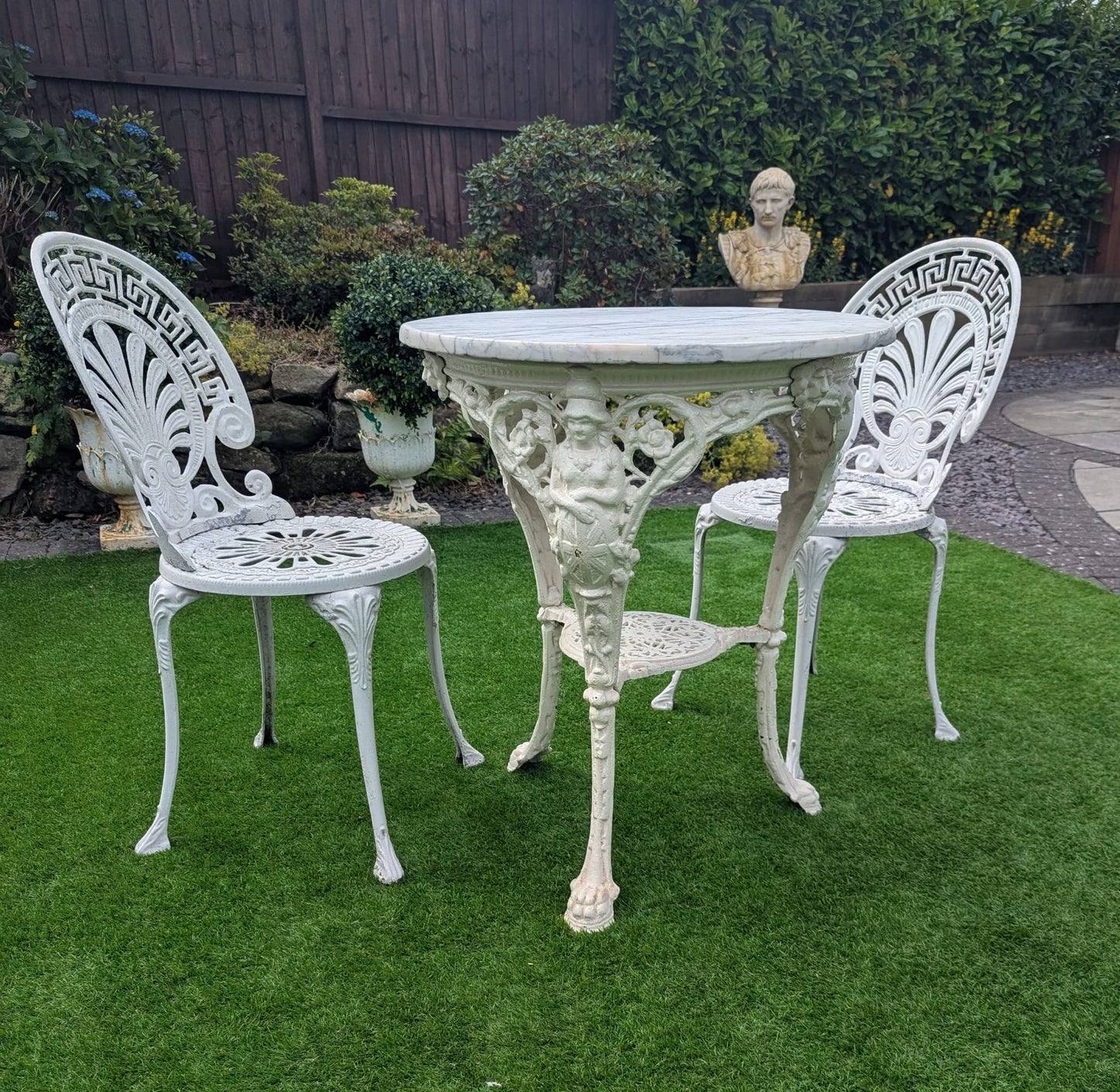 Vintage Victorian cast iron marble brittania bistro table - Delivery Available