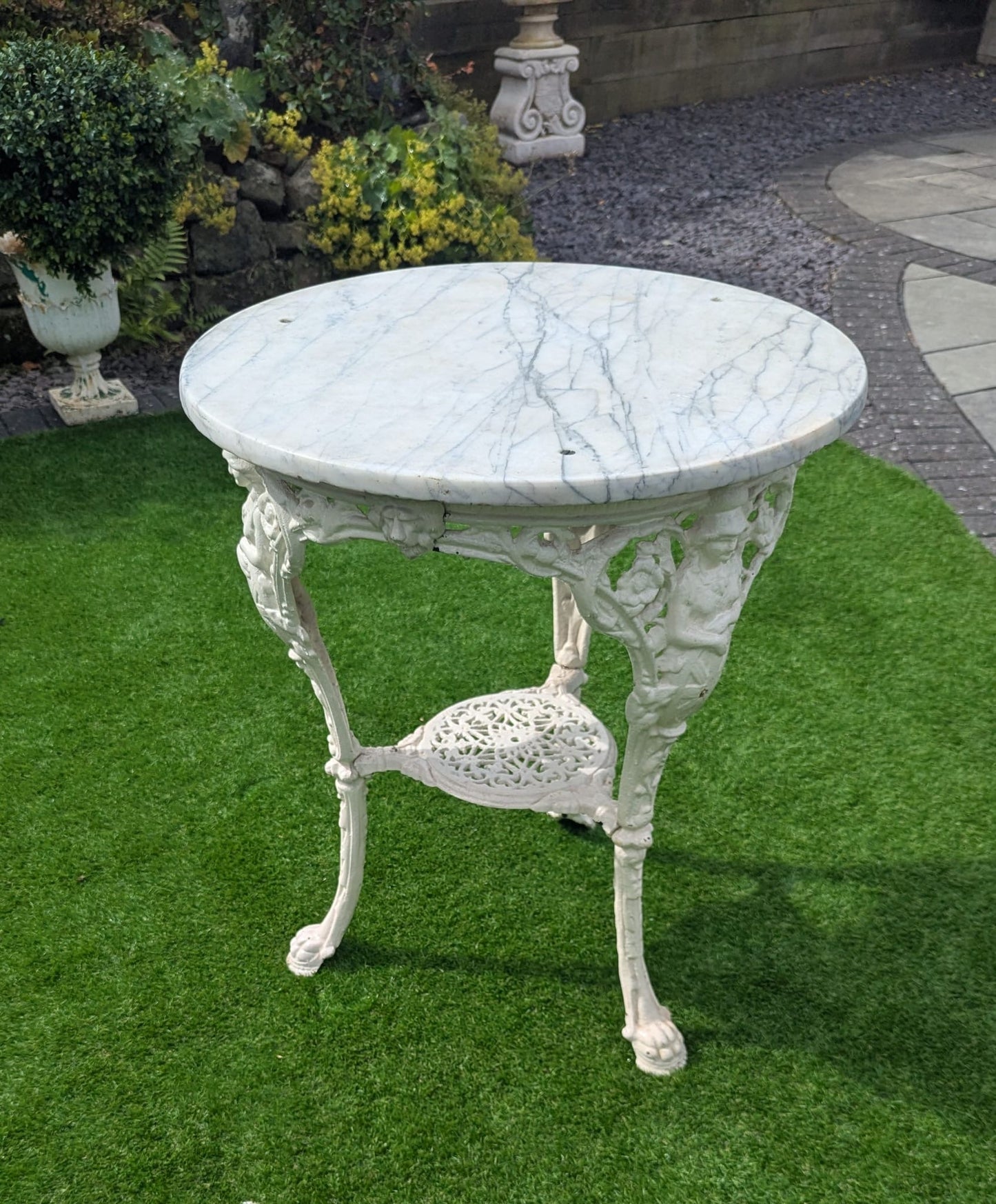 Vintage Victorian cast iron marble brittania bistro table - Delivery Available
