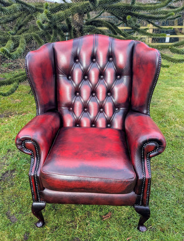 Superb Vintage Oxblood Leather Chesterfield Wingback Armchair UK Delivery Included