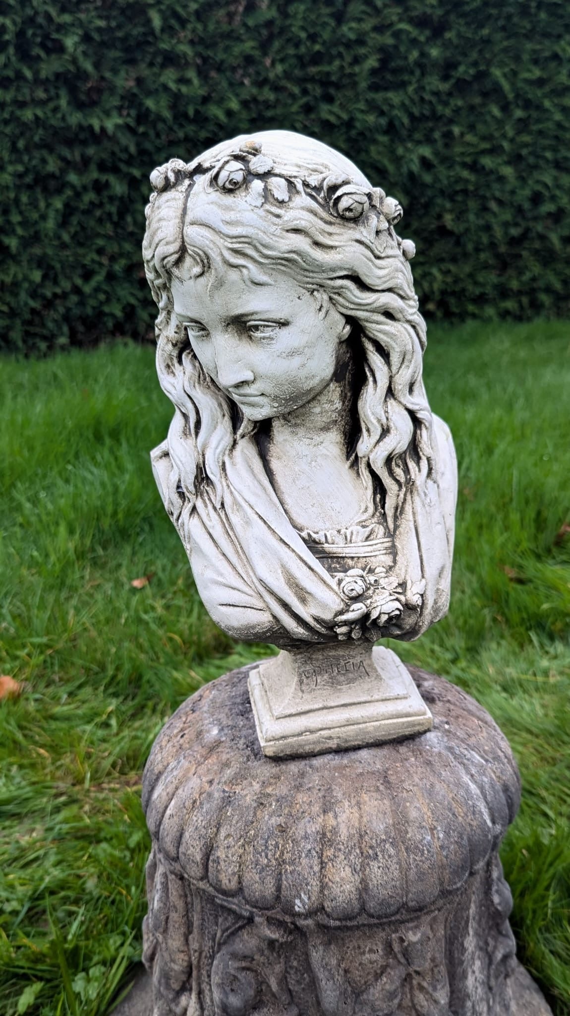 Beautiful White Lime Stone Bust Ophelia - Free UK Delivery