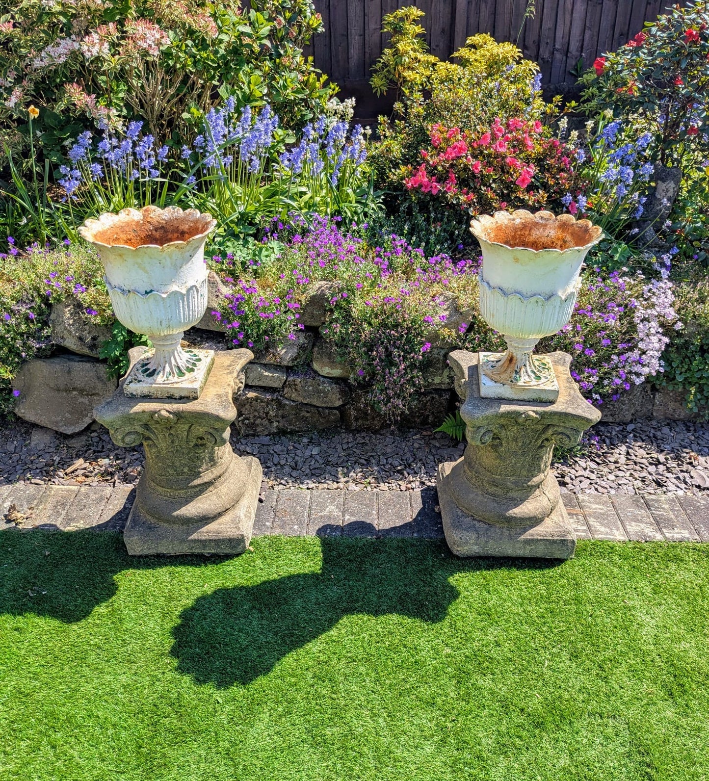 Beautiful Pair Victorian White Lotus Urns Cast Iron Circa 1840 - Delivery Available