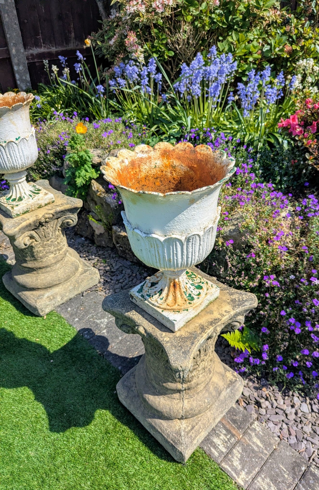 Beautiful Pair Victorian White Lotus Urns Cast Iron Circa 1840 - Delivery Available