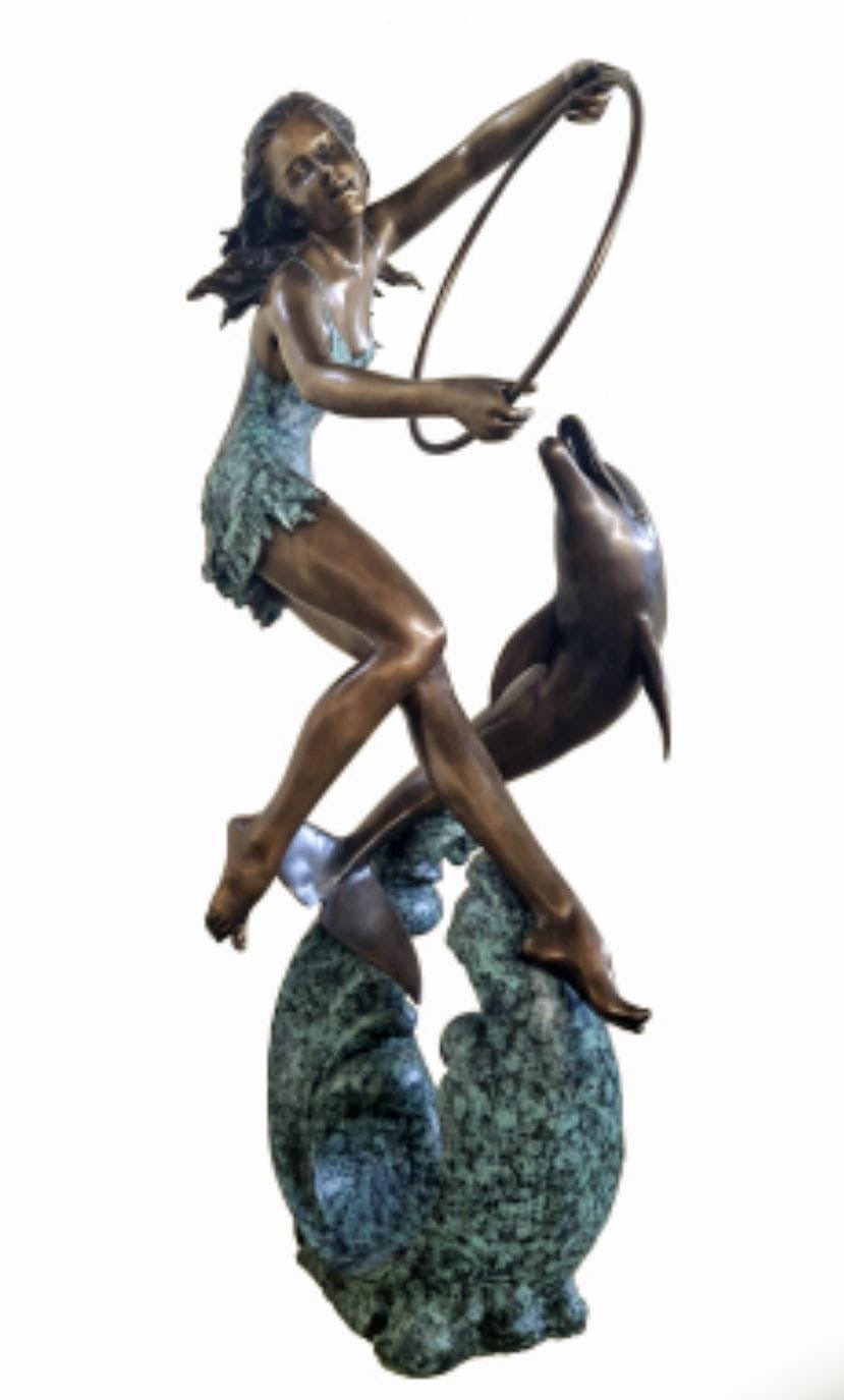 Bronze Italian Dolphin trainer water fountain - delivery available