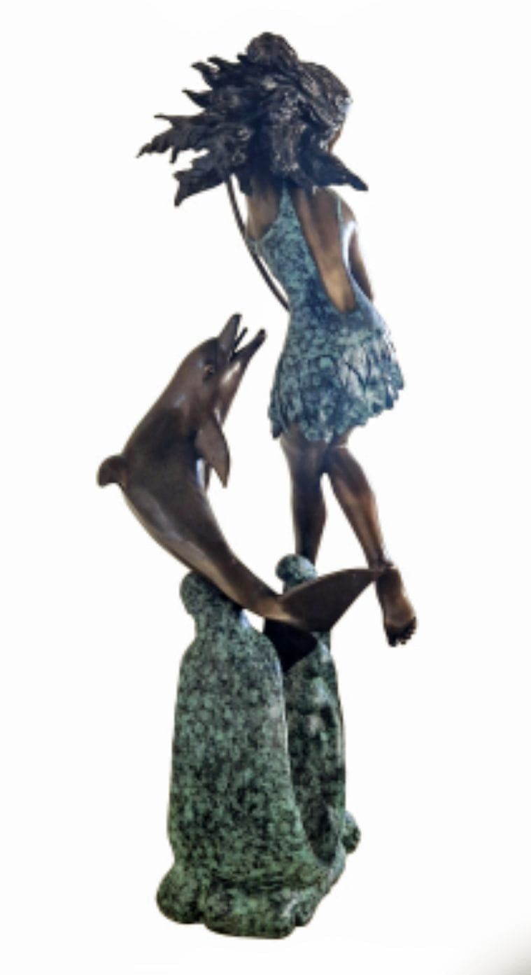 Bronze Italian Dolphin trainer water fountain - delivery available