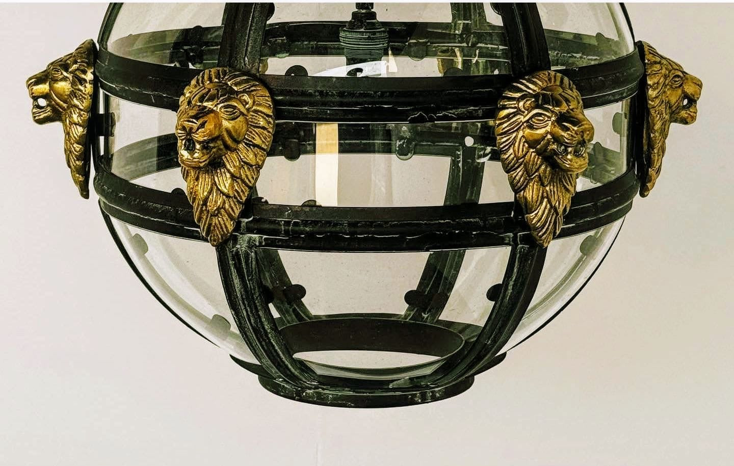 Bronze Verdigris & Brass Lions Glass Globe Lantern - Delivery Available In UK