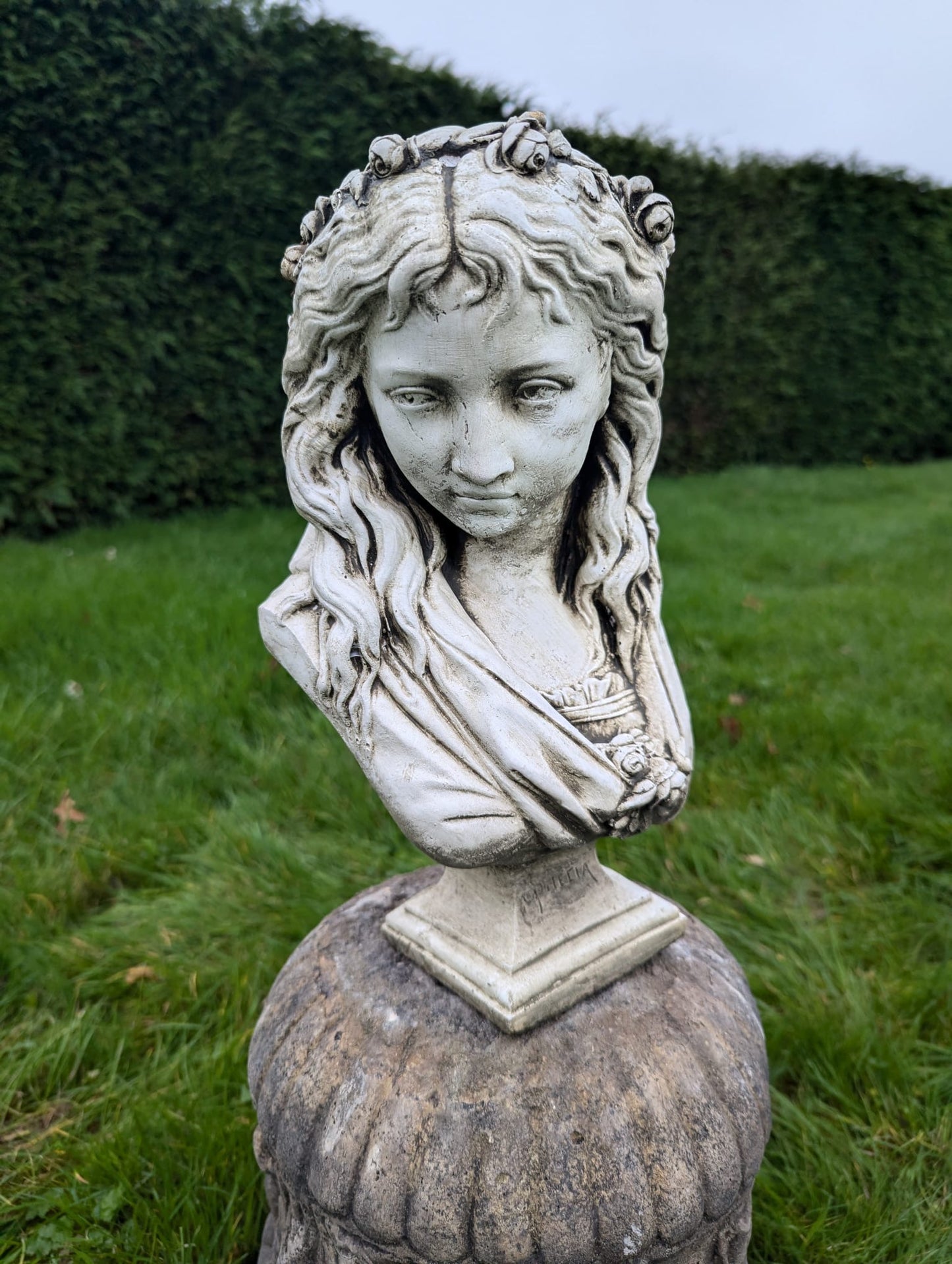 Beautiful White Lime Stone Bust Ophelia - Free UK Delivery