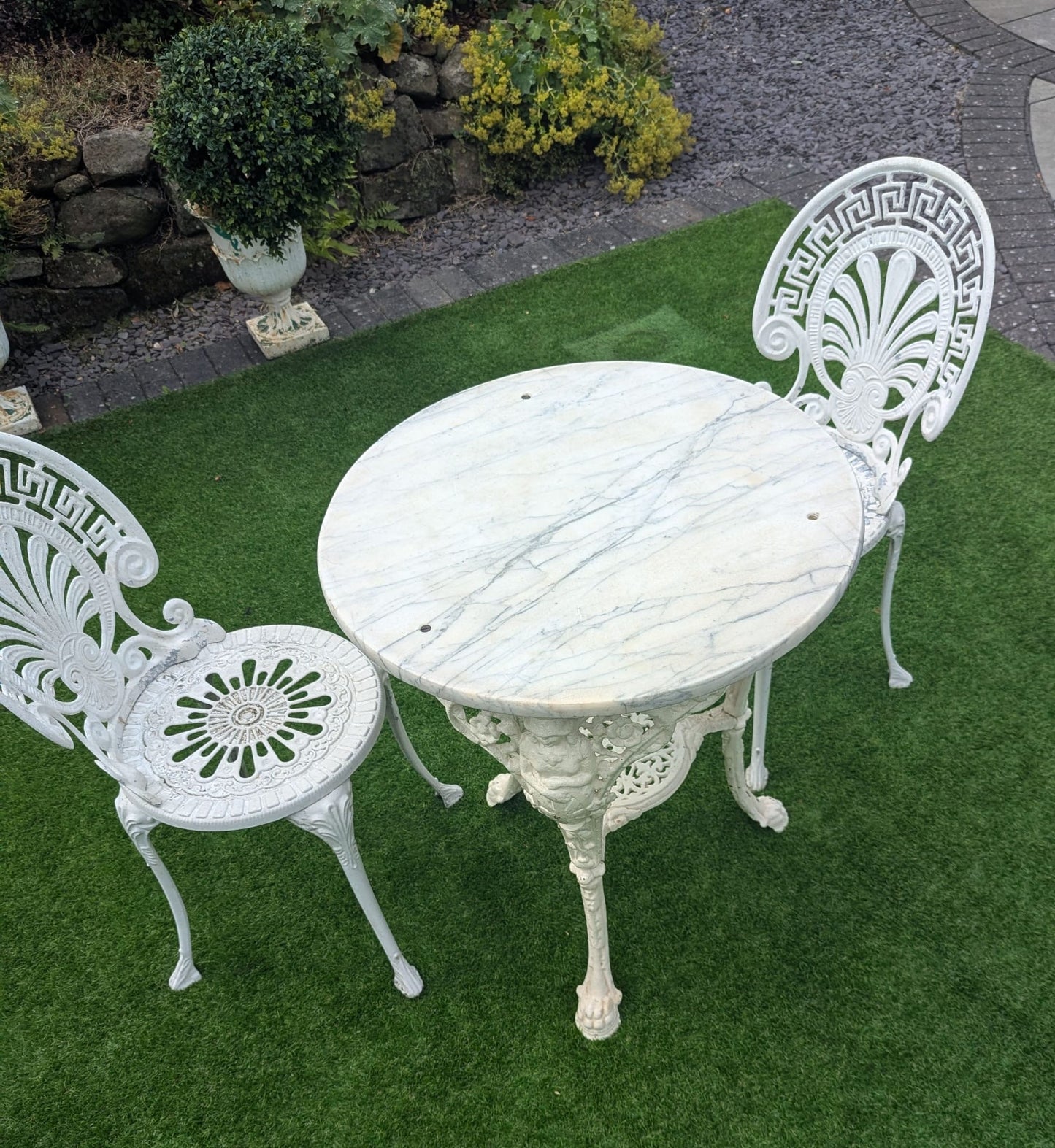Vintage Victorian cast iron marble brittania bistro table - Delivery Available
