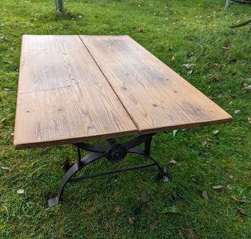 French vintage iron base reclaimed pine coffee table - Free UK Delivery