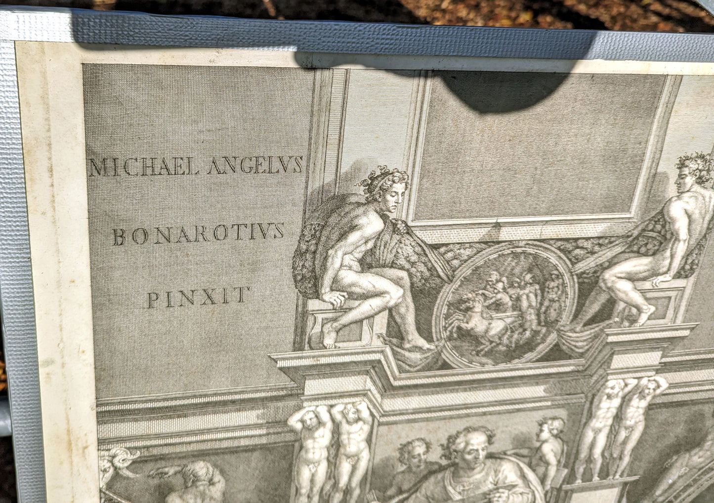 Antique pair 19th century Lithographs of Michael Angelo s Vatican works.