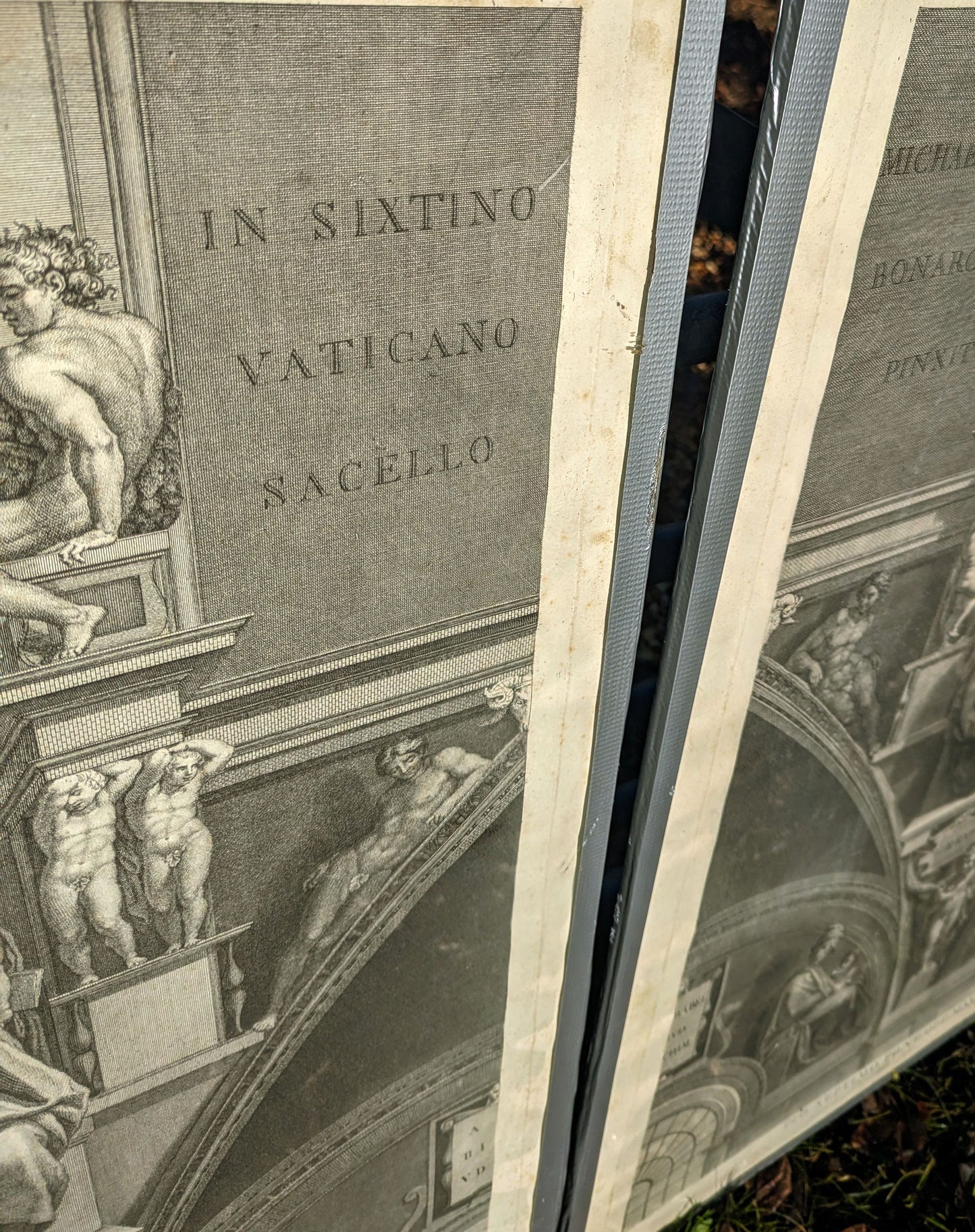 Antique pair 19th century Lithographs of Michael Angelo s Vatican works.