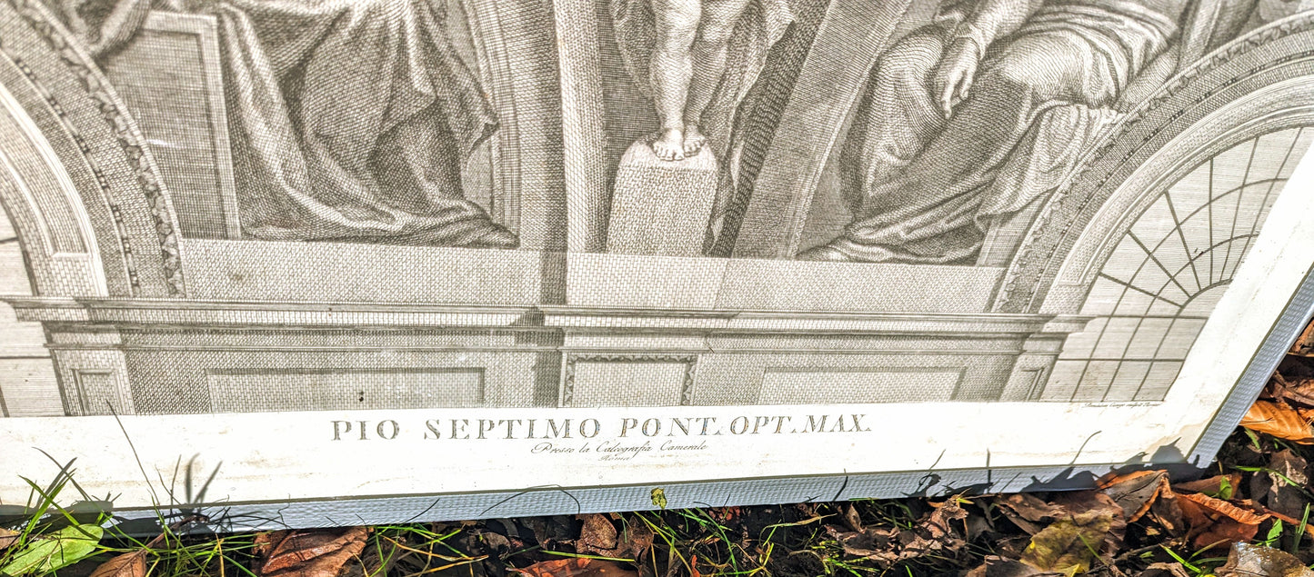 Antique pair 19th century Lithographs of Michael Angelo s Vatican works.