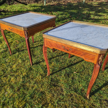 French inlaid walnut ormolu mounted side tables - Free UK Delivery