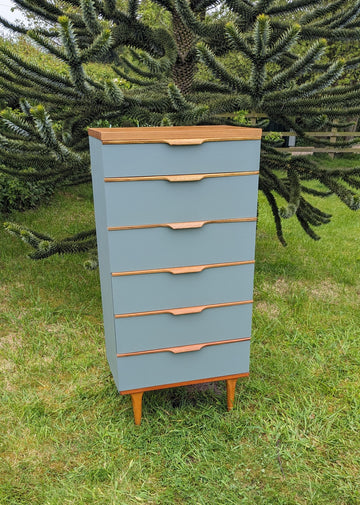 Vintage 1960s Austinsuite Painted & Teak Tall Boy Chest - Free UK Delivery