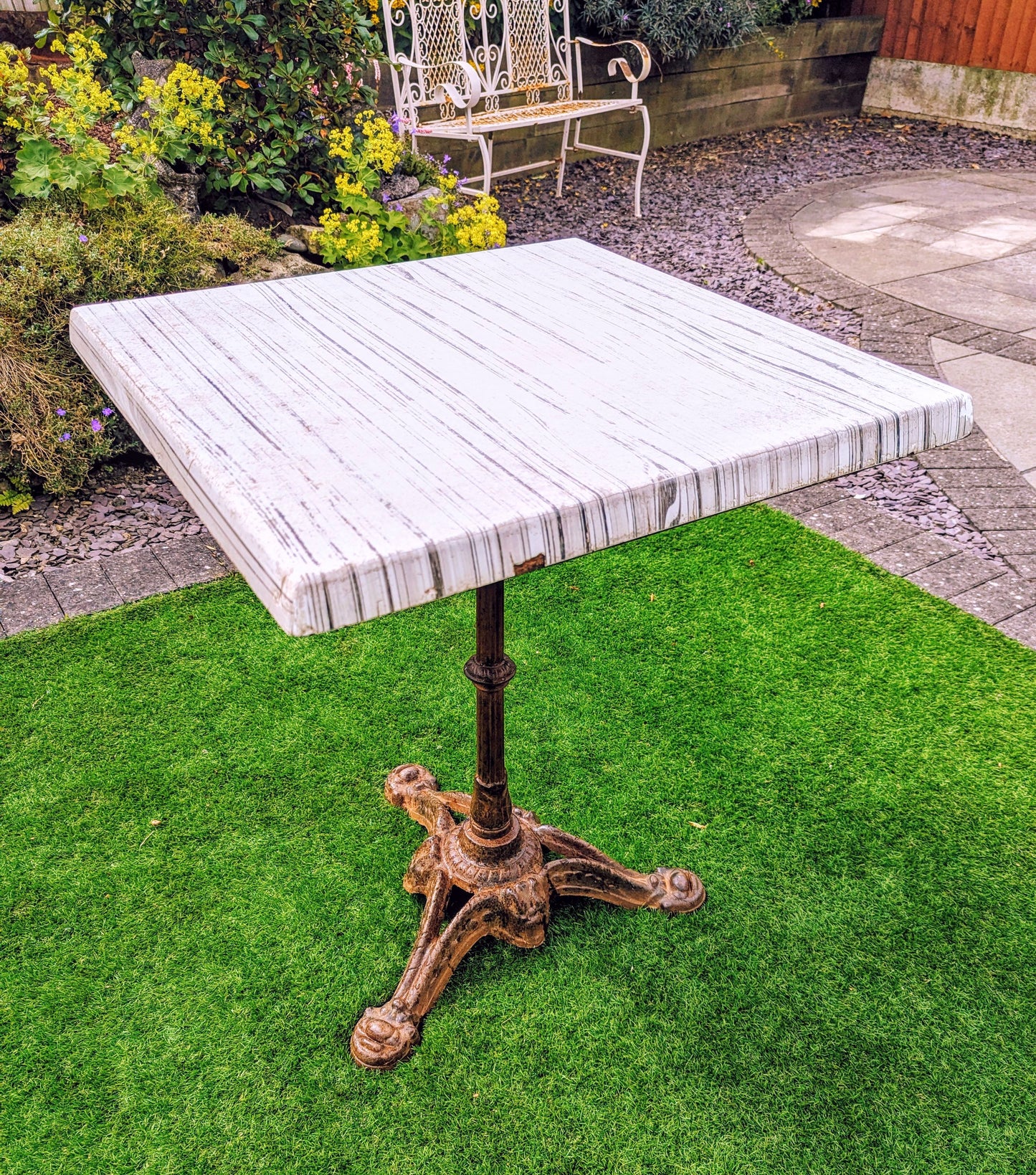 Vintage Simulated Marble decorative Iron Bistro Table (Thierry) - Free UK Delivery