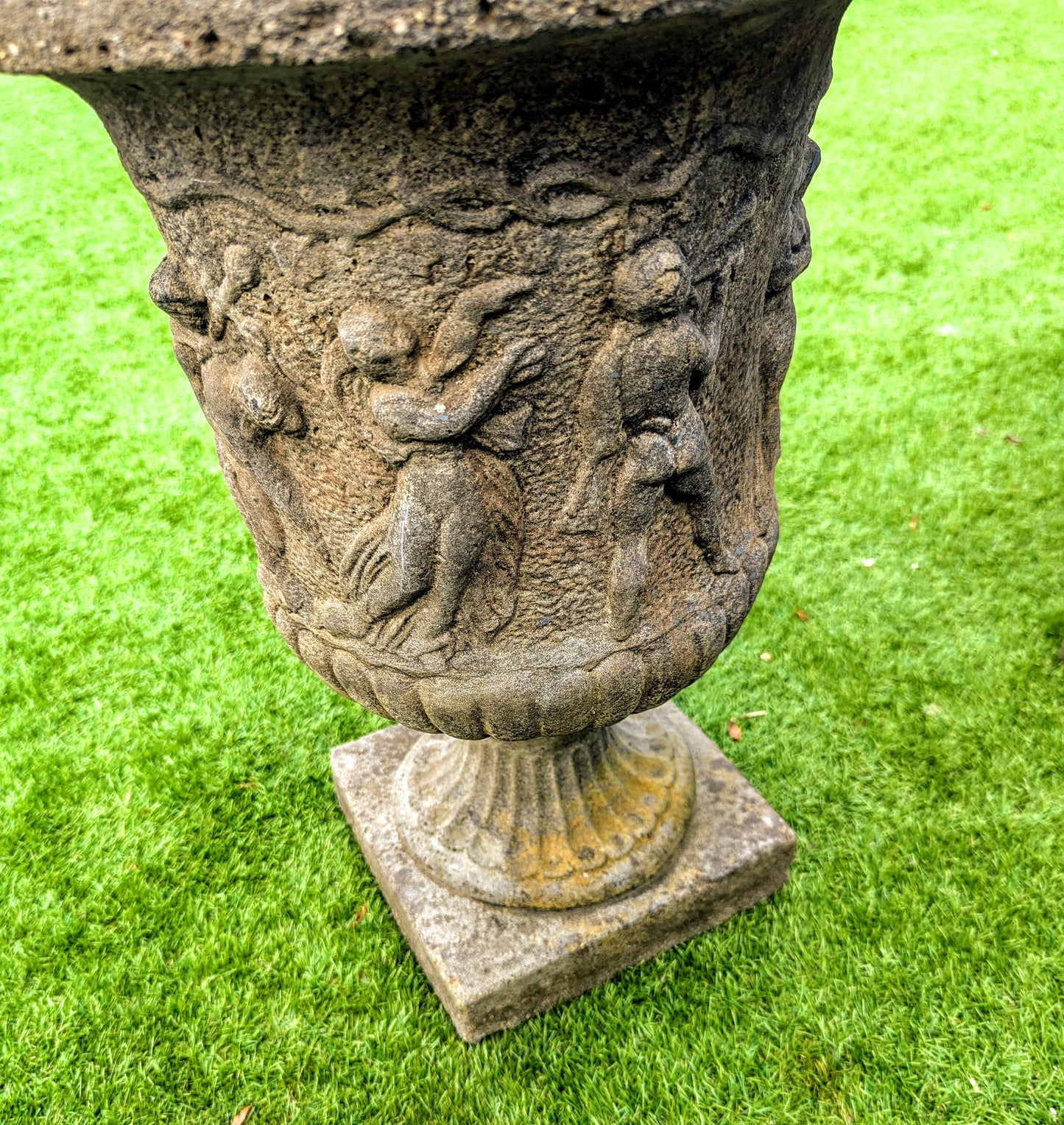 Pair 19th century Italian Composition Stone Urns Classical Figure Decor - Free UK Delivery
