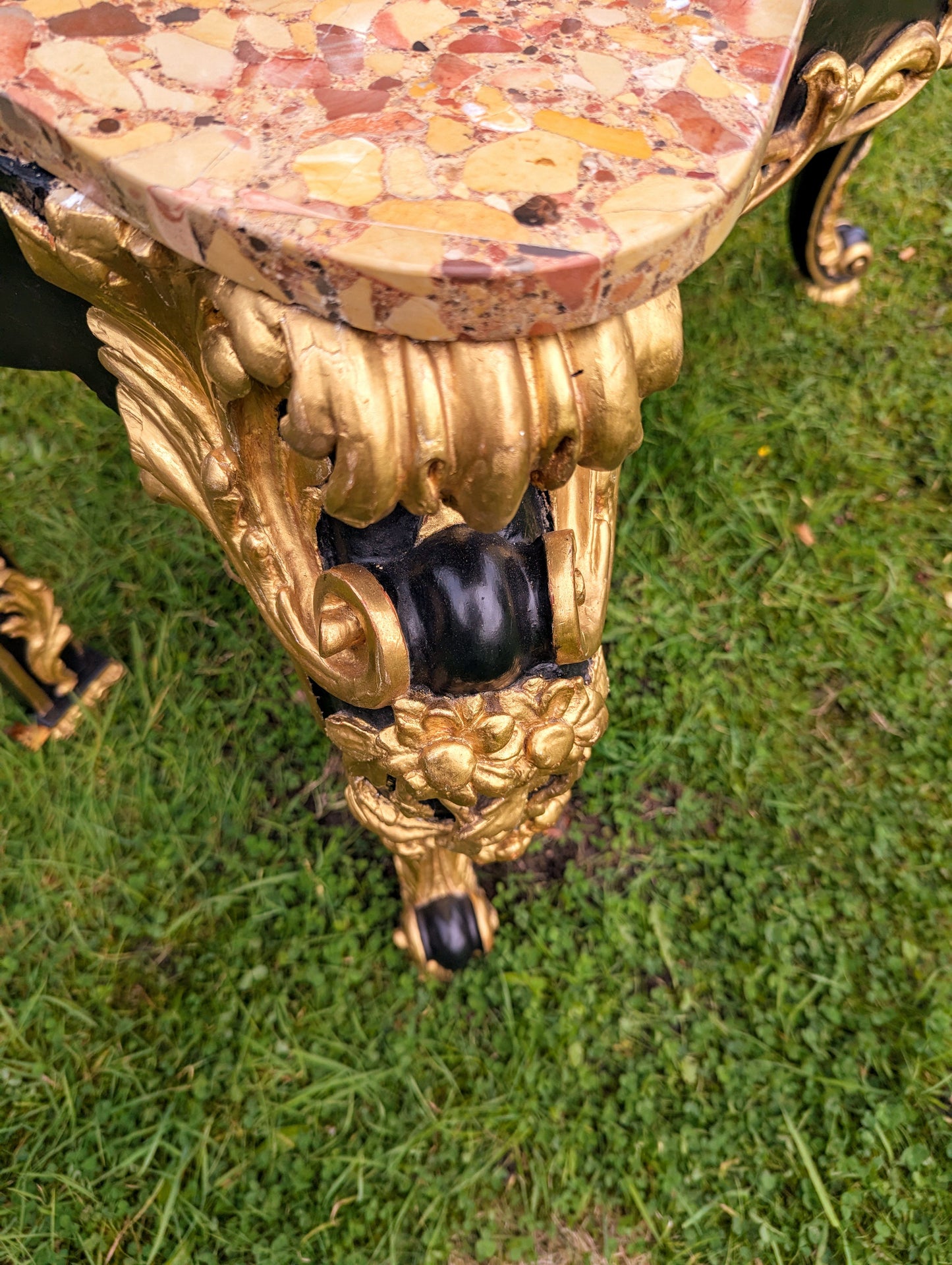 Exquisite Rococo Gilt Console Shaped Breche D Alep Marble - Free UK Delivery