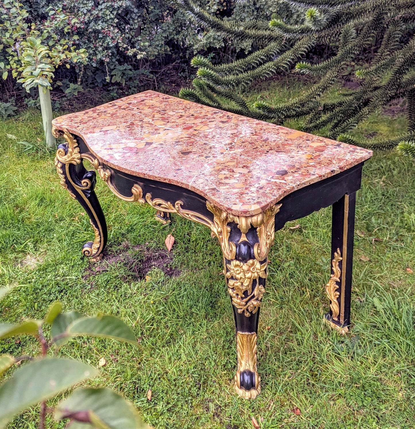 Exquisite Rococo Gilt Console Shaped Breche D Alep Marble - Free UK Delivery