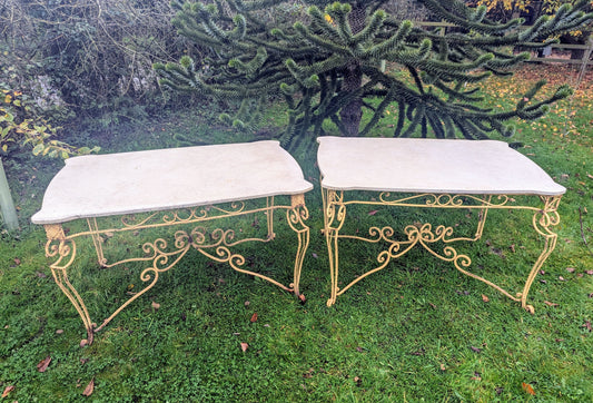 Art Deco Wrought Iron French 1930s Marble Top Centre Tables- Delivery Included
