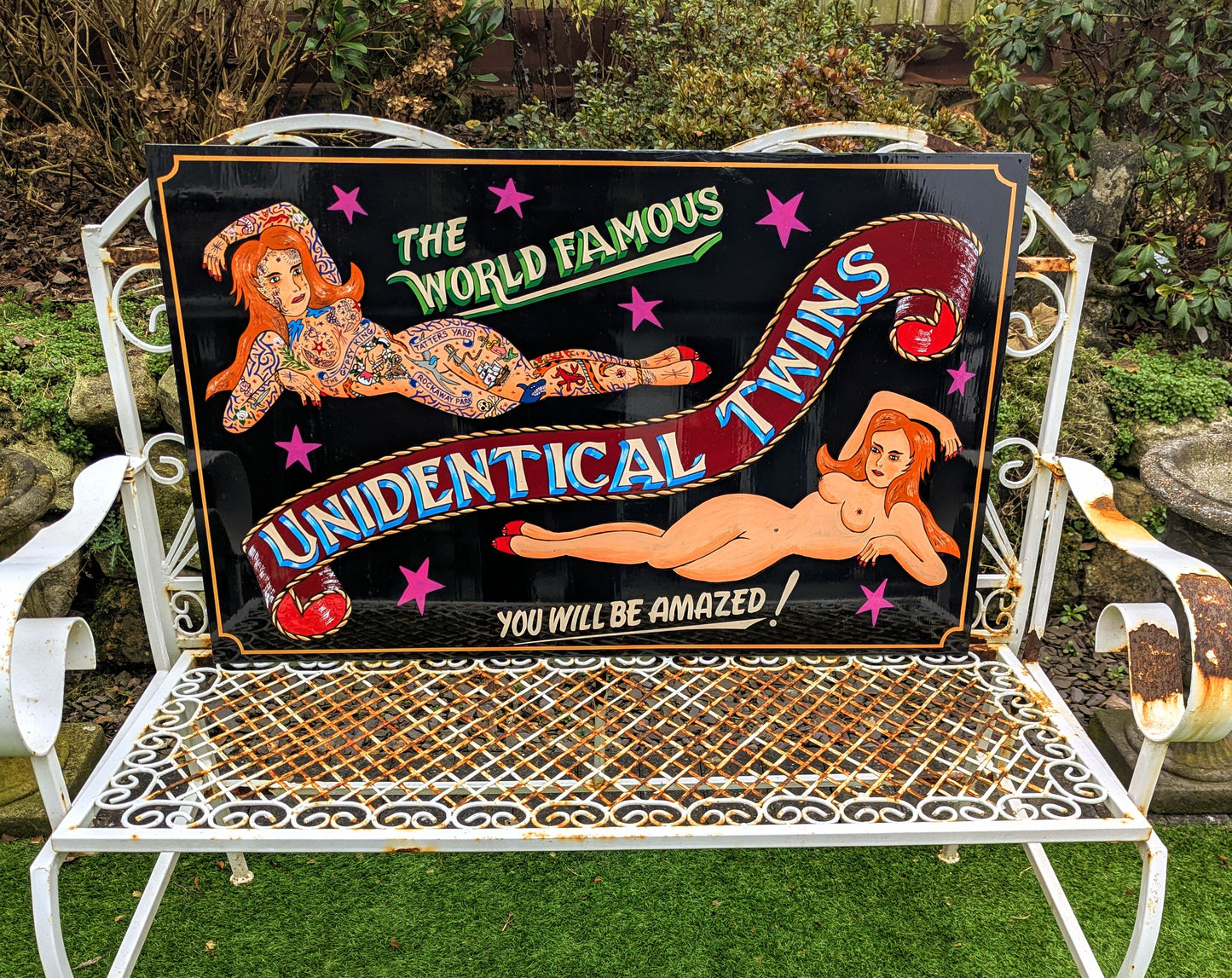 Superb Quality Hand Painted Art Sign, Unidentical Twins - Delivery Included