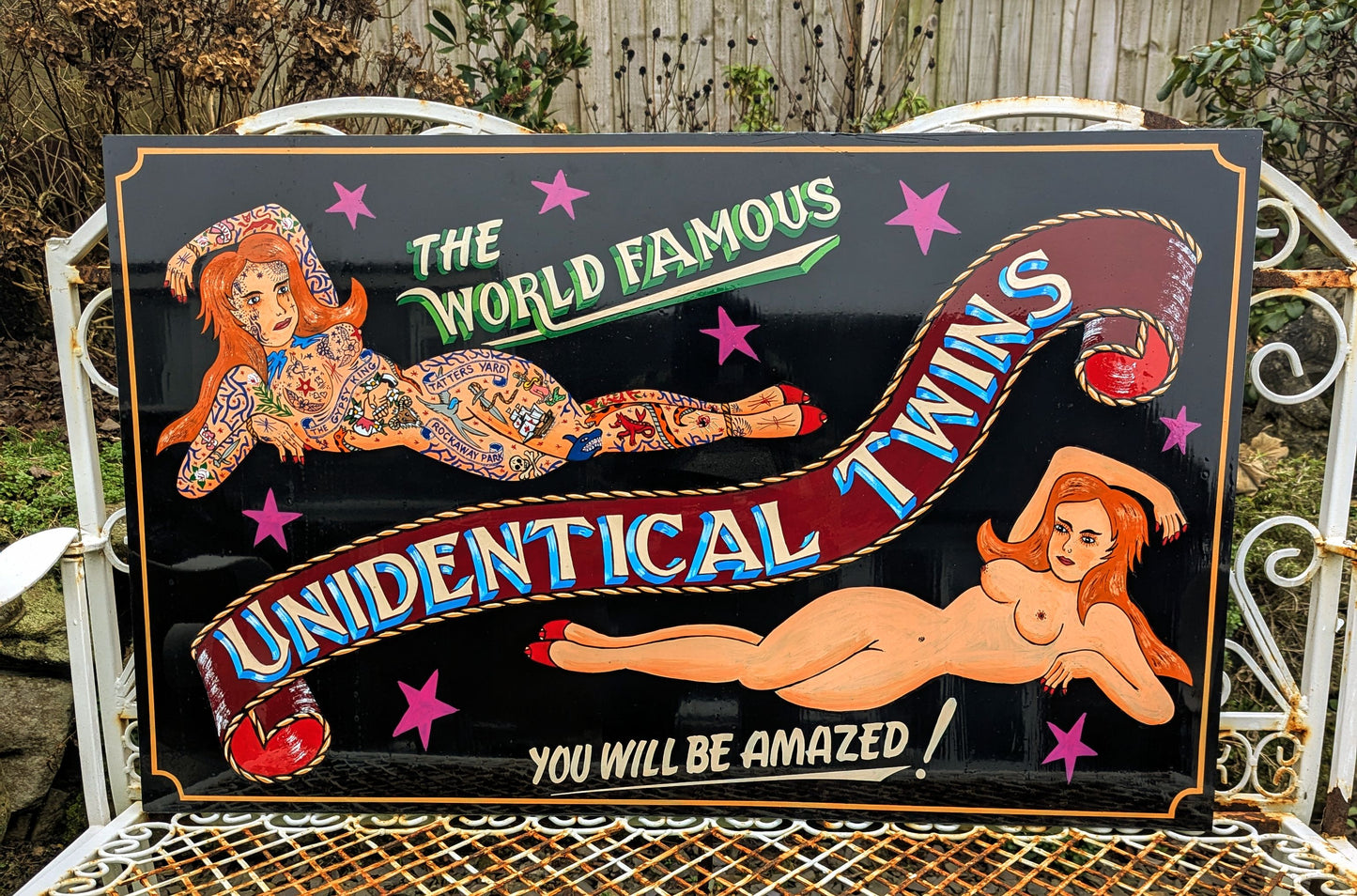 Superb Quality Hand Painted Art Sign, Unidentical Twins - Delivery Included
