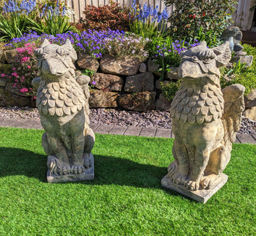 Winged Griffins garden ornament English stone - Free UK Delivery