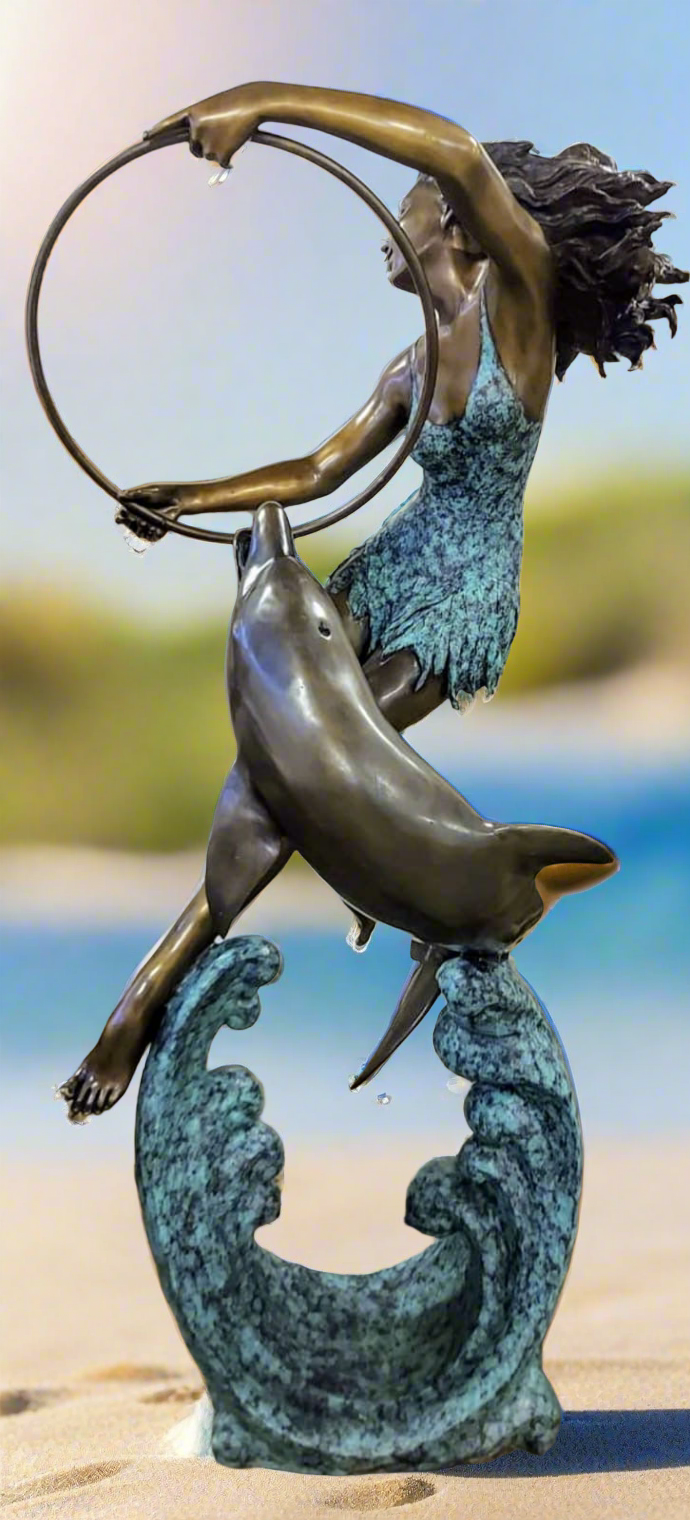 Bronze Italian Dolphin trainer water fountain - delivery available