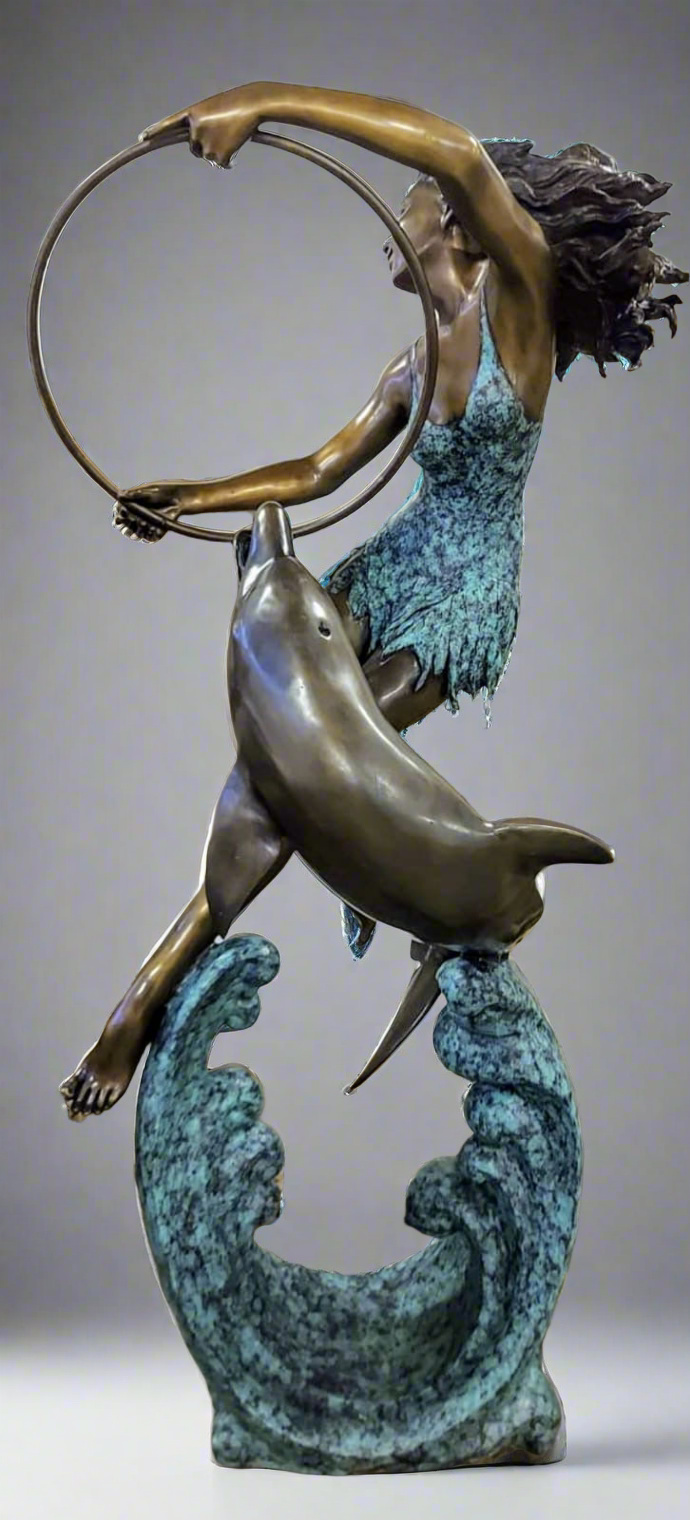 Bronze Italian Dolphin trainer water fountain - delivery available