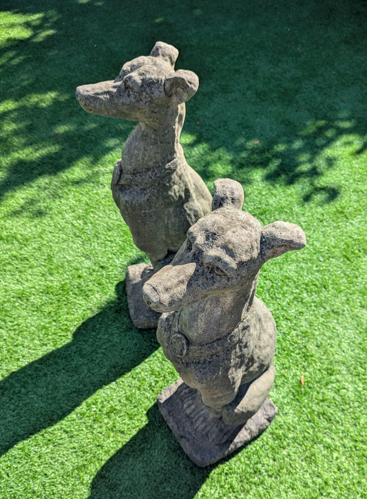 Pair 19th century vintage style stone Italian hound dogs - Delivery included UK.