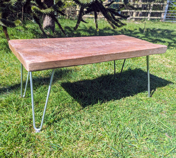 Vintage reclaimed chopping Block Coffee Table with black steel Legs - Free UK Delivery