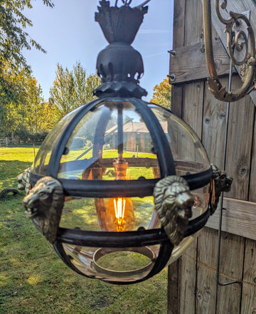 Bronze Verdigris & Brass Lions Glass Globe Lantern - Delivery Available In UK