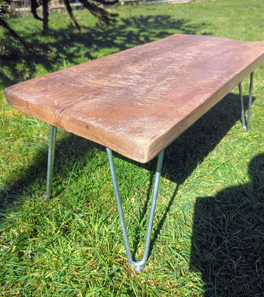 Vintage reclaimed chopping Block Coffee Table with black steel Legs - Free UK Delivery