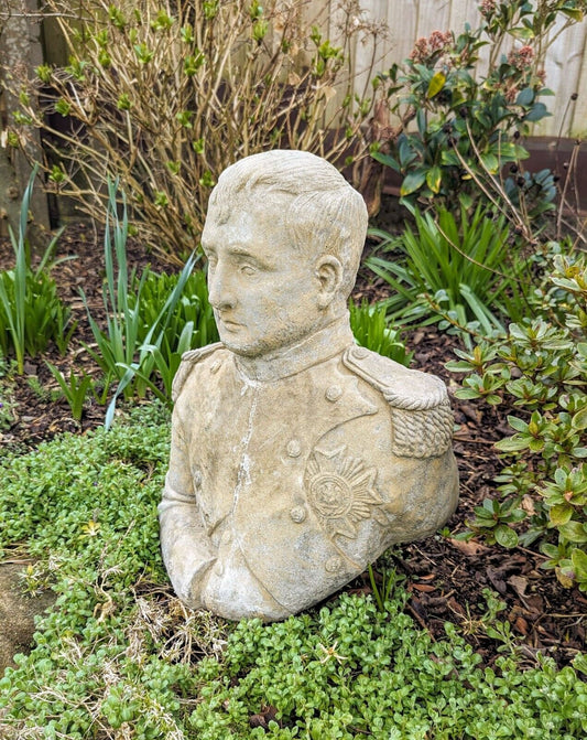 Vintage Napoleon Bonaparte Garden Bust Ornament English Stone - Free UK Delivery
