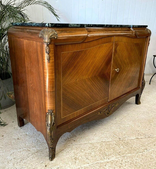 FRENCH BURR WALNUT AND MARBLE SIDEBOARD