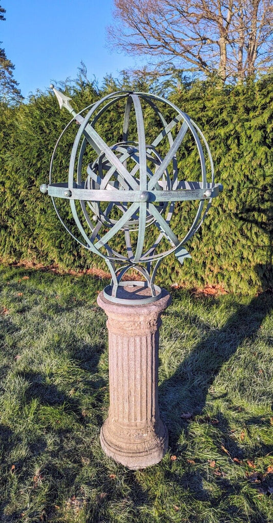 Vintage Armilary Verdigris Sphere, English Blacksmith - Free UK Delivery