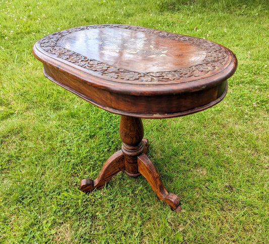 Antique indian hardwood brass inlaid oval table - Free UK Delivery