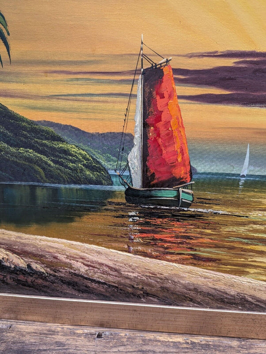 Vintage oil on canvas seascape - Free UK Delivery