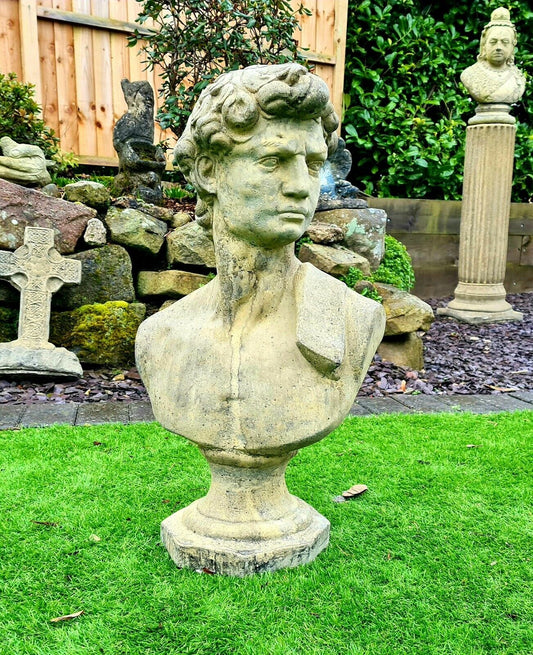 David by Michael Angelo bust English stone garden ornament - Free UK Delivery