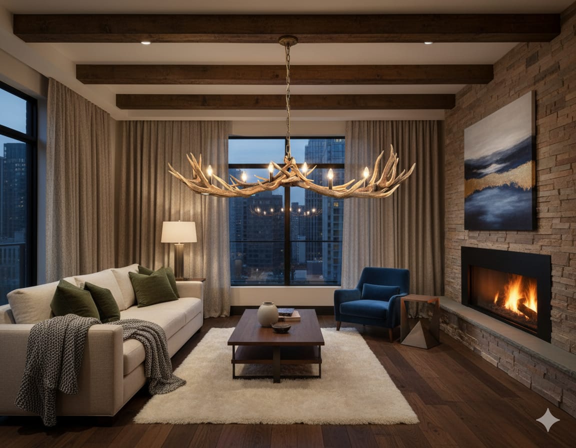 Vintage Rustic Antler Chandelier pendant Lamp - Delivery Available