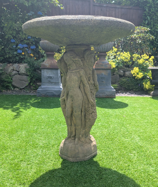 Vintage style Three Grace's Garden Bird Bath with Large dish - Delivery available 0360
