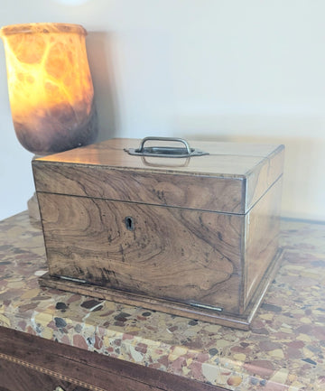 Victorian walnut jewellery box recessed metal handle - Delivery Available - 0385