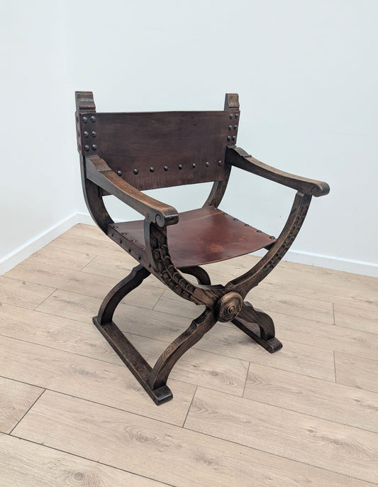 Italian Mid 20th century Renaissance style X frame chair - Delivery Available 0306