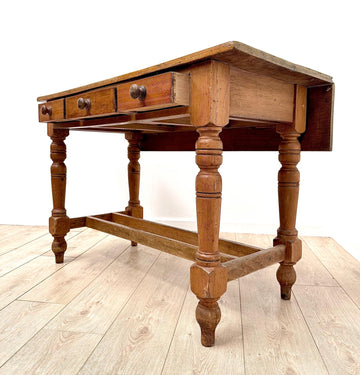 Antique French pine drop leaf farmhouse table 3 Drawer - Delivery available