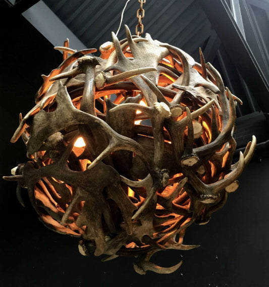 Vintage Rustic Fallow deer antler sphere chandelier - UK delivery available