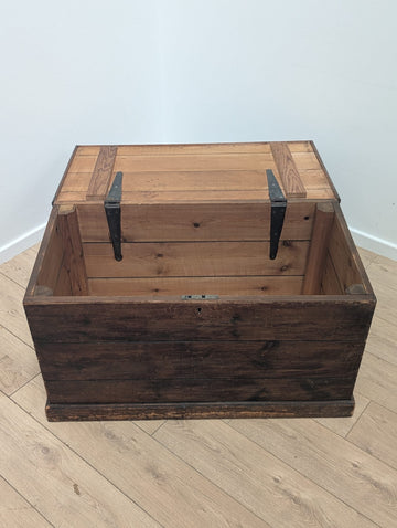19th Century Pine wooden blanket box coffer with metal handles - Delivery Available 0363