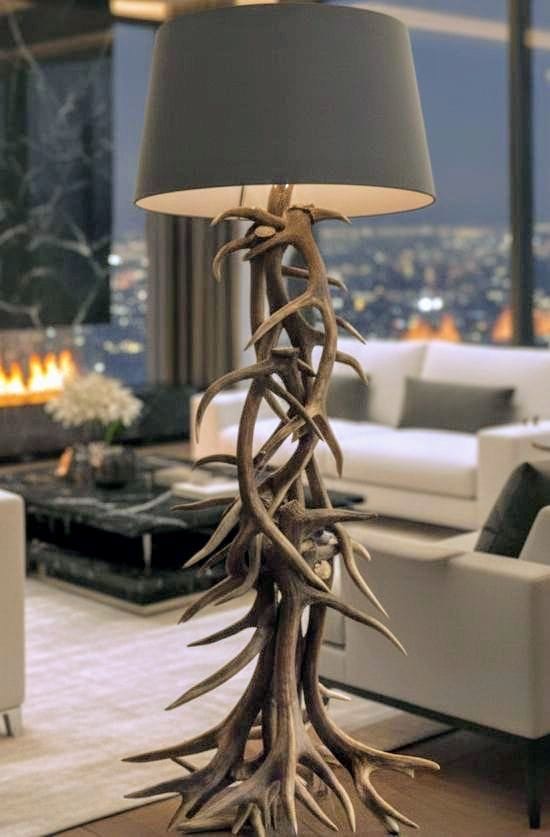 Vintage Rustic Antler Red deer floor Lamp - Delivery Included UK